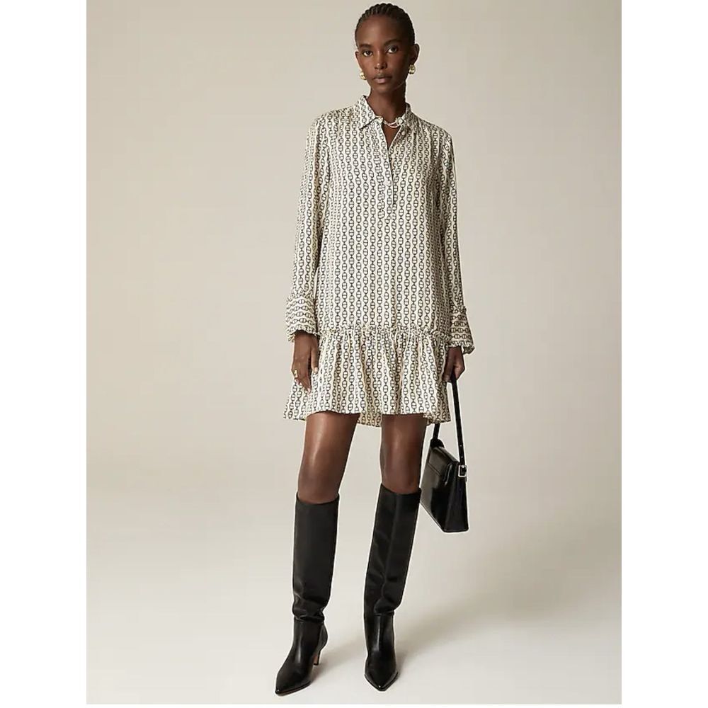 J.CREW Women's Amelia Popover Shirt Dress in Vintage Links Prints Long Sleeve S
